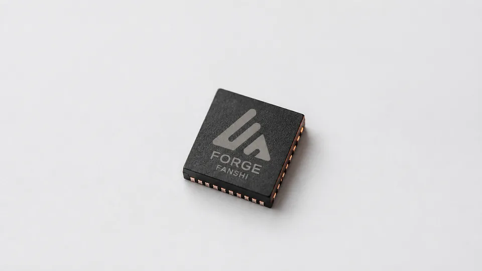 逐火 Forge 端侧轻量级大模型推理芯片，封装顶面激光刻有燔石标志